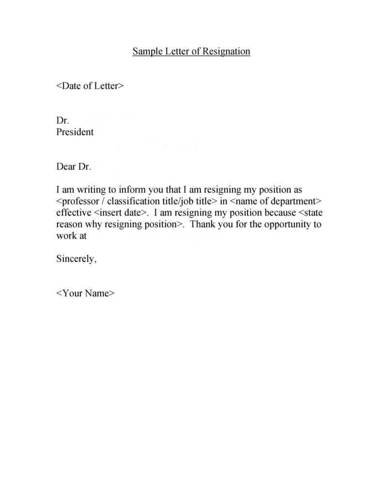 resignation letter format